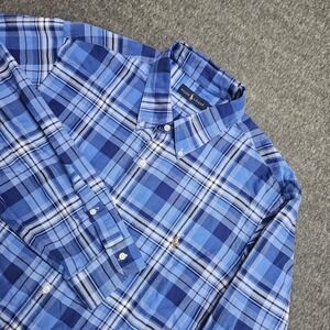 Polo Ralph Lauren XXL L/S Oxford Shirt Blue Plaid Flesh Pony